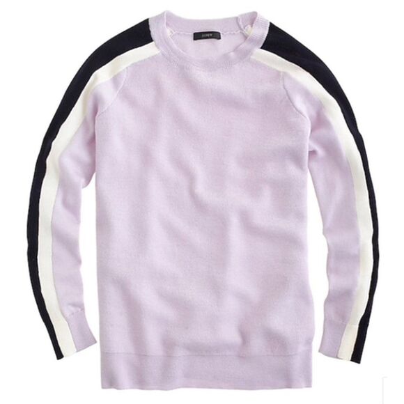 J. CREW Lilac Merino Wool Striped Sleeve Crewneck Sweater Women's Size S - Picture 7 of 8